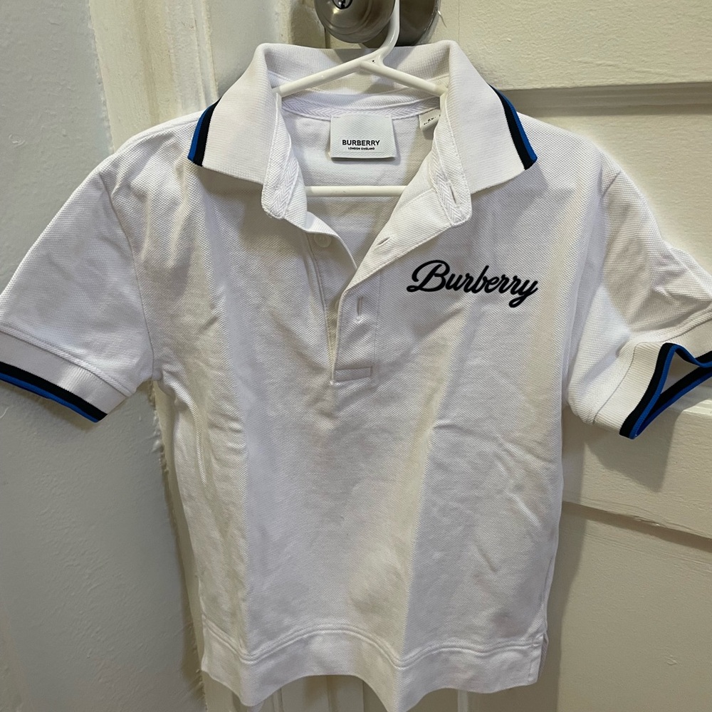 Burberry Kids White Polo with Black and Blue Trim